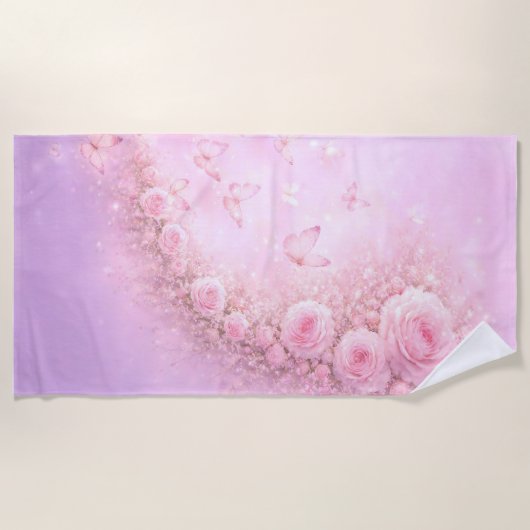 Serviette De Plage Gentle Floral Pattern – Soft Pink Roses with Soft  (Devant)
