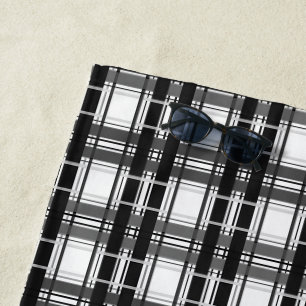 Serviette De Plage Géométrie Tartan motif noir et blanc à damiers