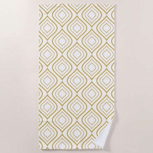 Serviette De Plage Géométrique abstrait, blanc et or (Devant)