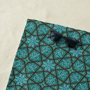 Serviette De Plage Géométrique arabe égyptien dans bleu et gris