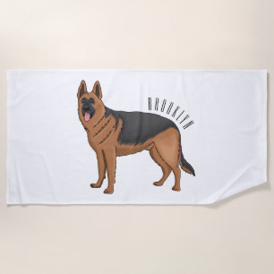 Serviette De Plage German shepherd dog cartoon illustration 