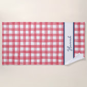 Serviette De Plage Gingham Rouge d'Été, Damier 4 Juillet (Devant)