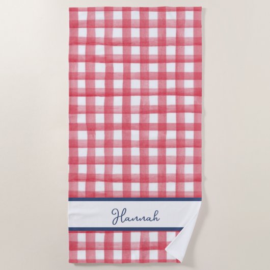 Serviette De Plage Gingham Rouge d'Été, Damier 4 Juillet (Devant)