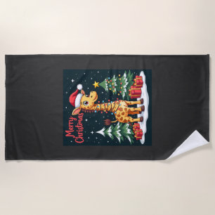 Serviette De Plage Girafe Joyeux Noël Éclairage de l'Arbre de Noël Pè