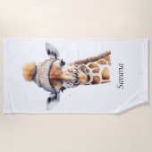 Serviette De Plage Giraffe en casquette d'hiver personnalisable (Devant)