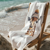 Serviette De Plage Giraffe en casquette d'hiver personnalisable