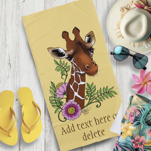 Serviette De Plage Giraffe Fleurs de Portrait Jaunes
