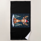 Serviette De Plage Giraffe Reindeer Casquette Père Noël Christmas Tre (Devant)