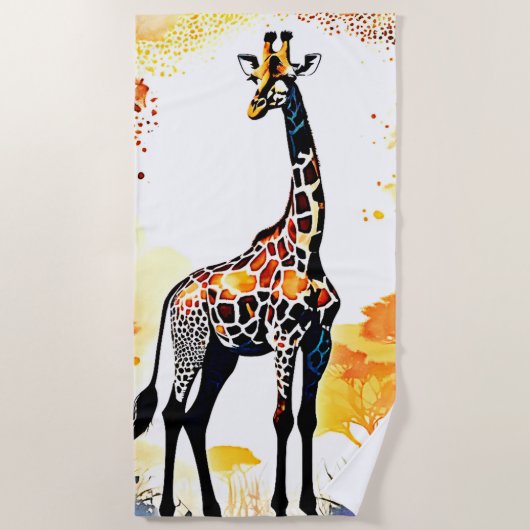 Serviette De Plage Giraffe Savannah Art (Devant)
