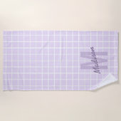 Serviette De Plage Girl lavender violet grille motif nom monogramme (Devant)