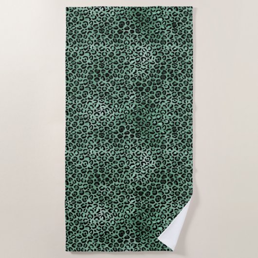 Serviette De Plage Girly Emerald Green Glam Empreinte de léopard (Devant)