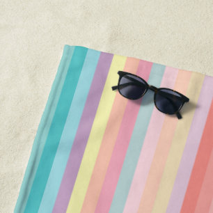 Serviette De Plage Girly Pastel Rose Peach Aqua Stripes Monogramme