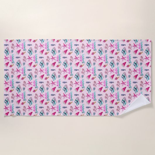 Serviette De Plage Girly Pink Summer Beach Holiday Pattern (Devant)
