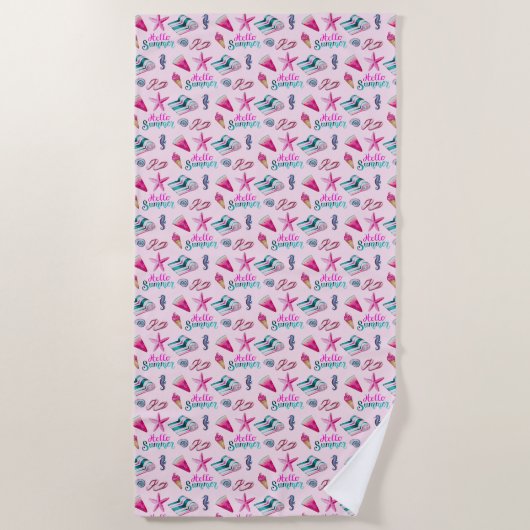 Serviette De Plage Girly Pink Summer Beach Holiday Pattern (Devant)