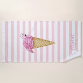 Serviette De Plage Glace Cool Flamant Rose Rayures (Devant)