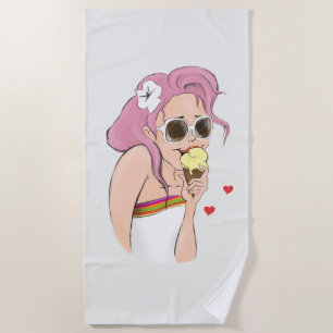 Serviette De Plage Glace d'été de fille d'illustration de mode de