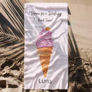 Serviette De Plage Glace personnalisée rose aquarelle