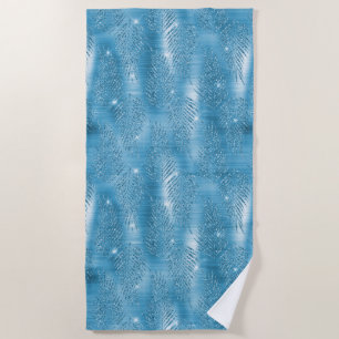 Serviette De Plage Glam Aqua Blue Parties scintillant tropicales Feui