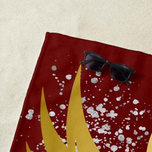 Serviette De Plage Glam Gold Phoenix Silver Parties scintillant Monog (En situation)