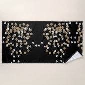 Serviette De Plage glam noir et blanc points champagne or confetti (Devant)