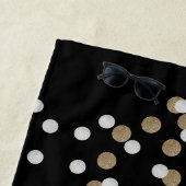 Serviette De Plage glam noir et blanc points champagne or confetti (En situation)