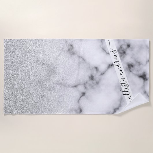 Serviette De Plage Glamorous Silver White Glitter Marble Gradient (Devant)