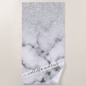 Serviette De Plage Glamorous Silver White Glitter Marble Gradient (Devant)