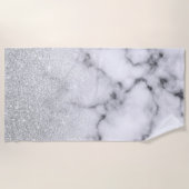 Serviette De Plage Glamorous Silver White Glitter Marble Gradient (Devant)