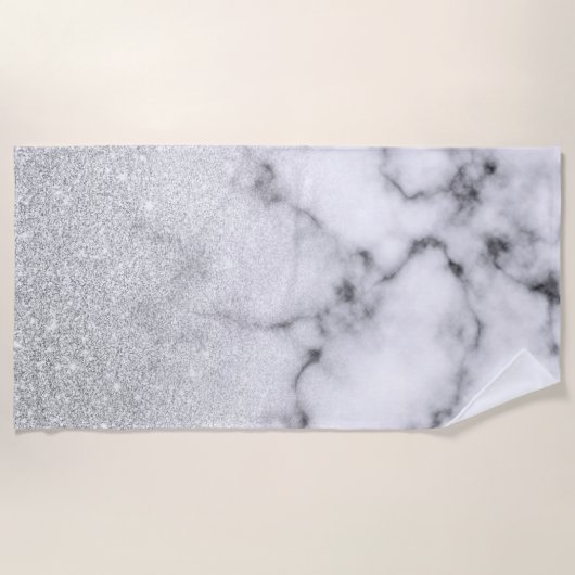Serviette De Plage Glamorous Silver White Glitter Marble Gradient (Devant)