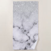 Serviette De Plage Glamorous Silver White Glitter Marble Gradient (Devant)