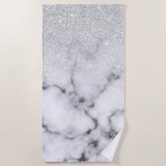 Serviette De Plage Glamorous Silver White Glitter Marble Gradient (Devant)