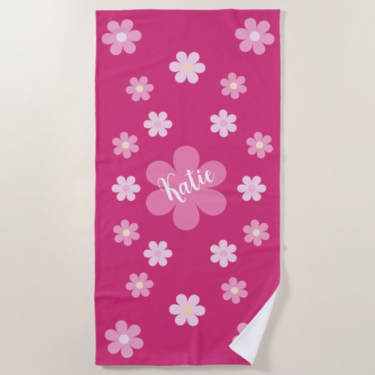 Serviette De Plage Glamour Fleur Rose- (Devant)