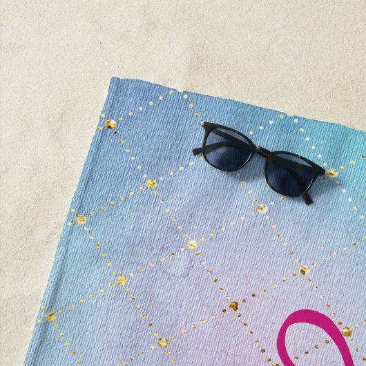 Serviette De Plage Glamour violet et bleu (En situation)