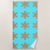 Serviette De Plage Glittery Gold Snowflakes Motif Turquoise Cute (Devant)