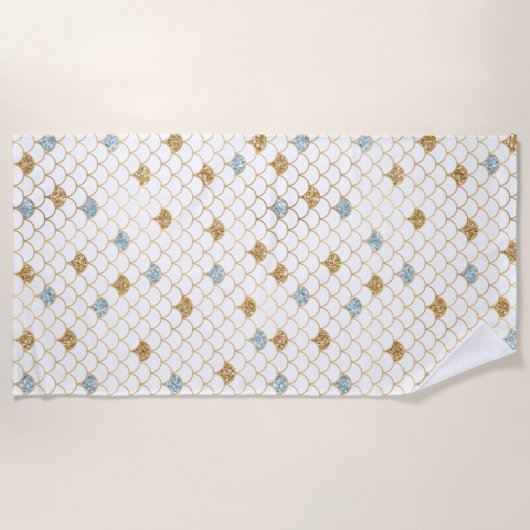 Serviette De Plage Glitzy Mermaid Blue Gold Sparkle (Devant)