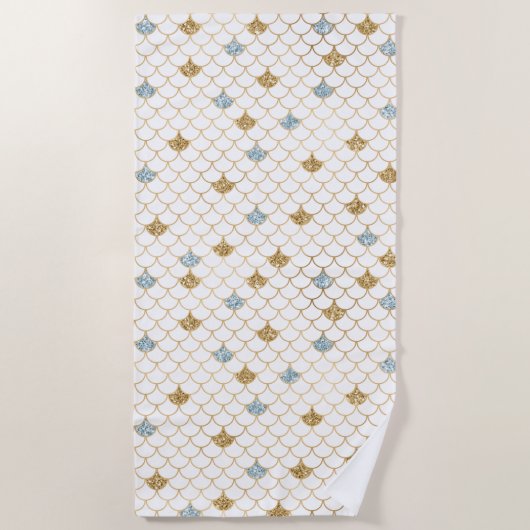 Serviette De Plage Glitzy Mermaid Blue Gold Sparkle (Devant)