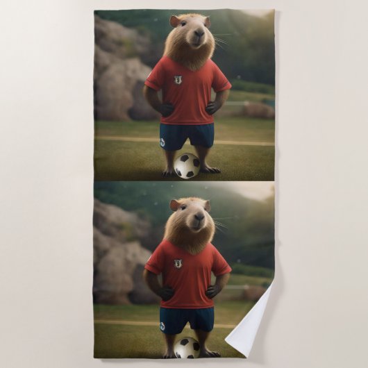 Serviette De Plage "Goal-Scoring Capybara : The Ultimate Soccer Star (Devant)