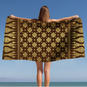 Serviette De Plage Gold et Brown Damask égyptien