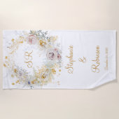 Serviette De Plage Gold Floral Monogramme Mariage Cadeau Plage servie (Devant)