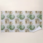 Serviette De Plage Gold Green White Feuilles tropicaux (Devant)