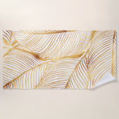 Serviette De Plage Gold Leaves White Elegant Pattern (Devant)