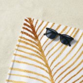 Serviette De Plage Gold Leaves White Elegant Pattern (En situation)