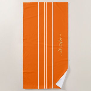 Serviette De Plage Gold Monogrammed Orange White Racing Stripes Pool
