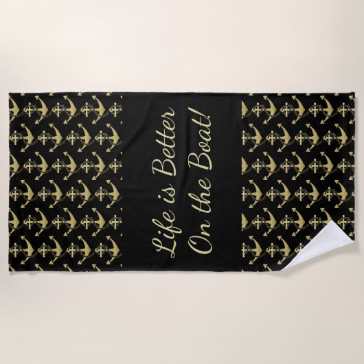 Serviette de plage Gold Nautical Ancre (Devant)