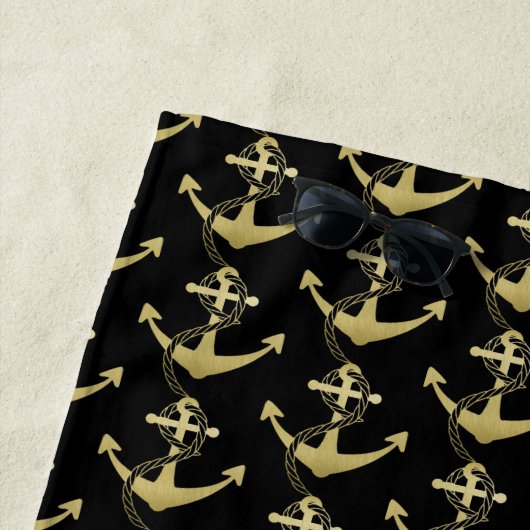 Serviette de plage Gold Nautical Ancre (En situation)