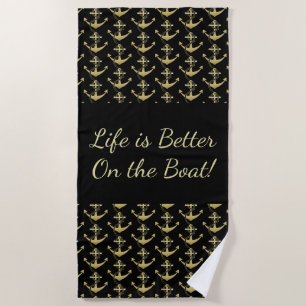 Serviette de plage Gold Nautical Ancre