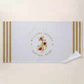 Serviette De Plage Gold Navy Ancre nautique club de yacht Rose rétro (Devant)