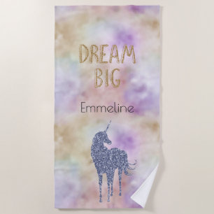 Serviette De Plage Gold Parties scintillant Dream Big Unicorn Nom per