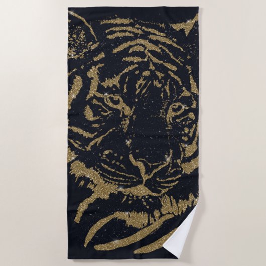 Serviette De Plage Gold Tiger noir Design (Devant)