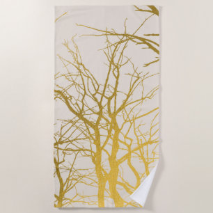 Serviette De Plage Gold Tree Branches Motif Arrière - plan beige